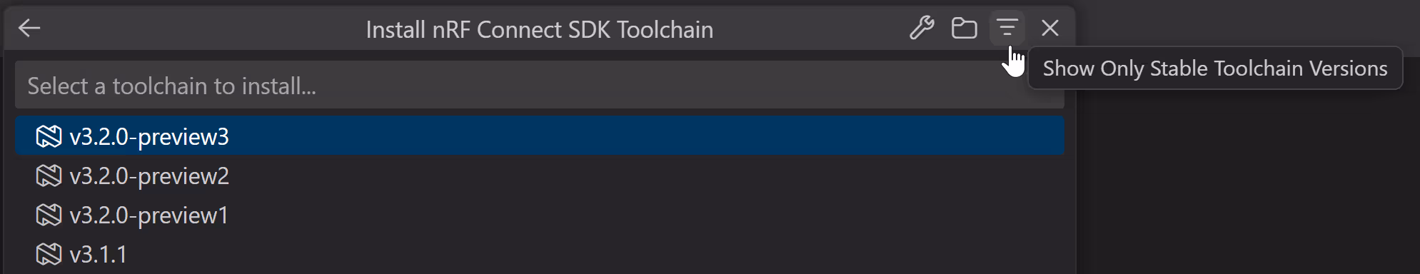 Show Only Stable Toolchain Versions